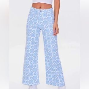 Forever 21 Blue and White Smiley Jeans